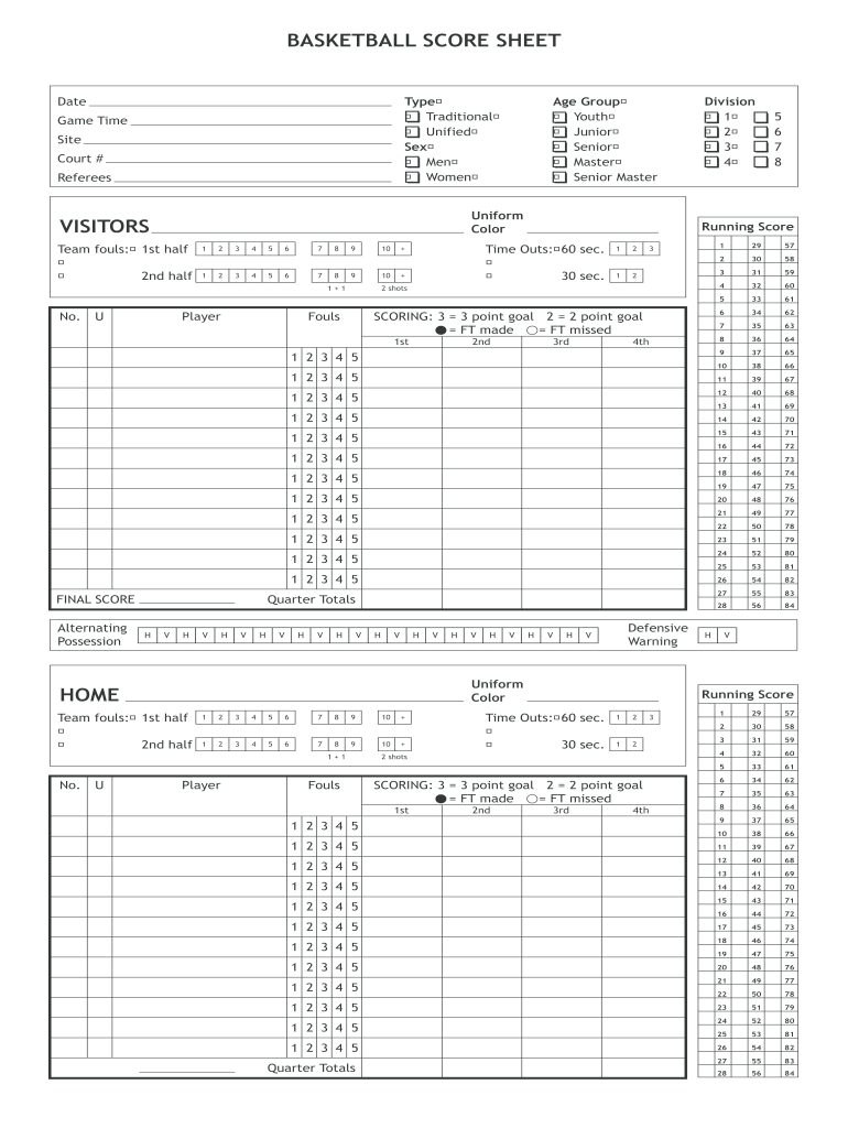 Basketball Stat Sheet  Form