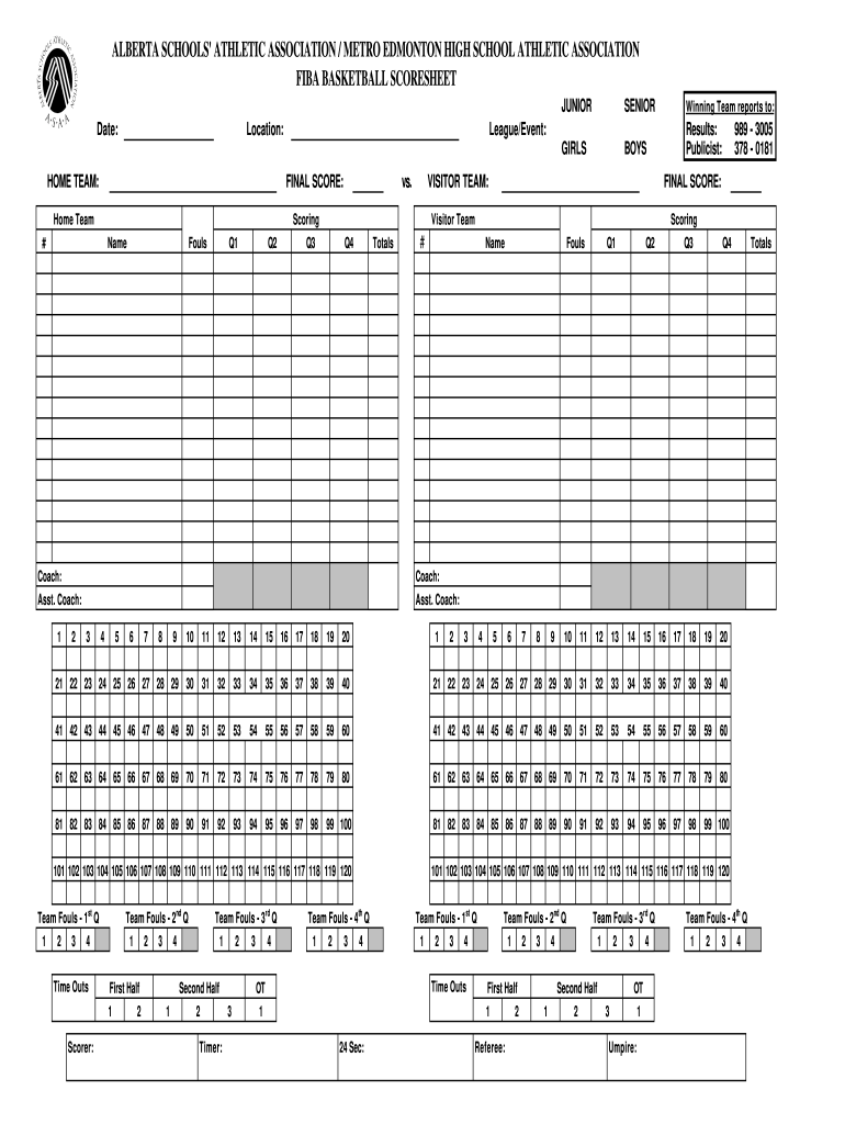 Printable Basketball Stat Sheet Template  Form