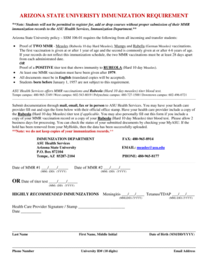 Asu Immunization Form