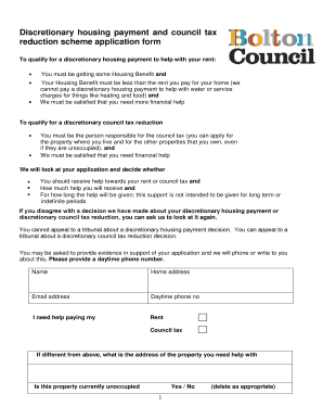 Bolton Council Discretionary Housing Payment  Form
