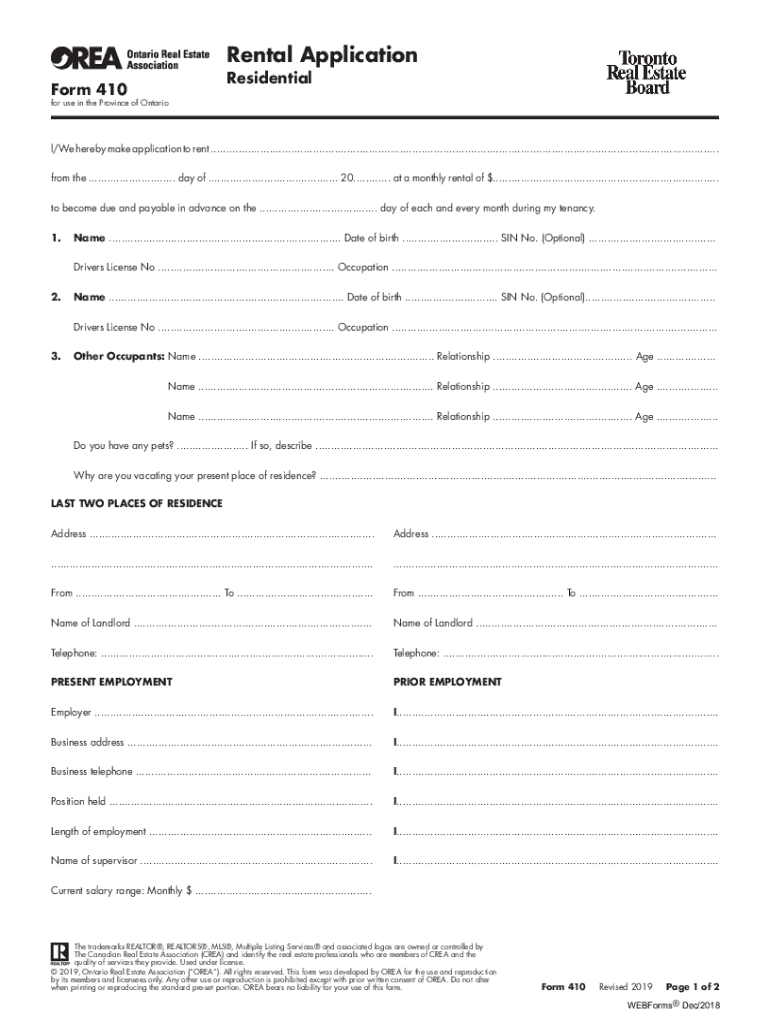 Toronto Rental Application  Form