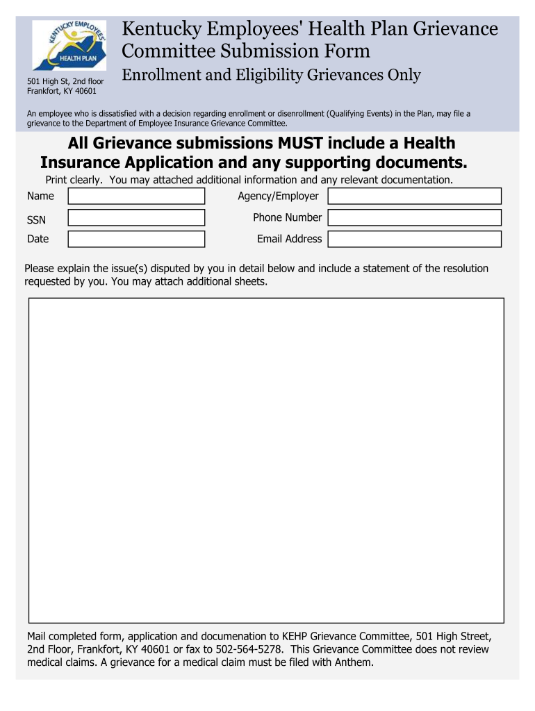 Kentucky Employees Health Plan Grievance Form