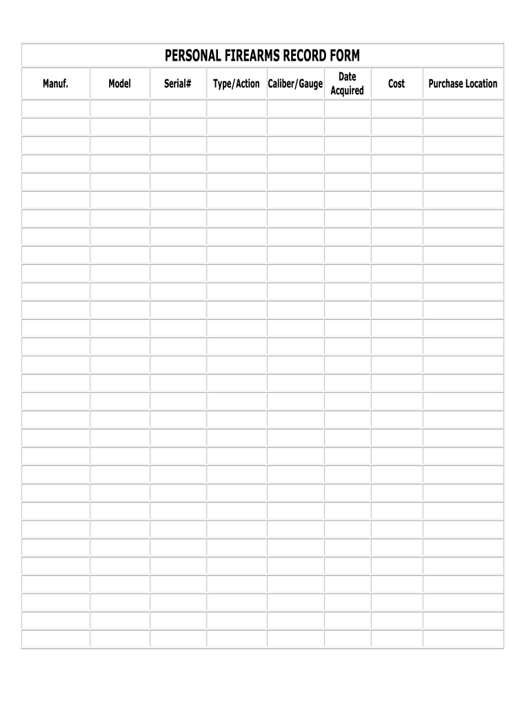 Printable Gun Inventory Sheet  Form