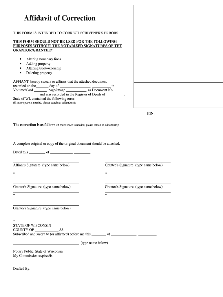 Wi Affidavit of Correction  Form