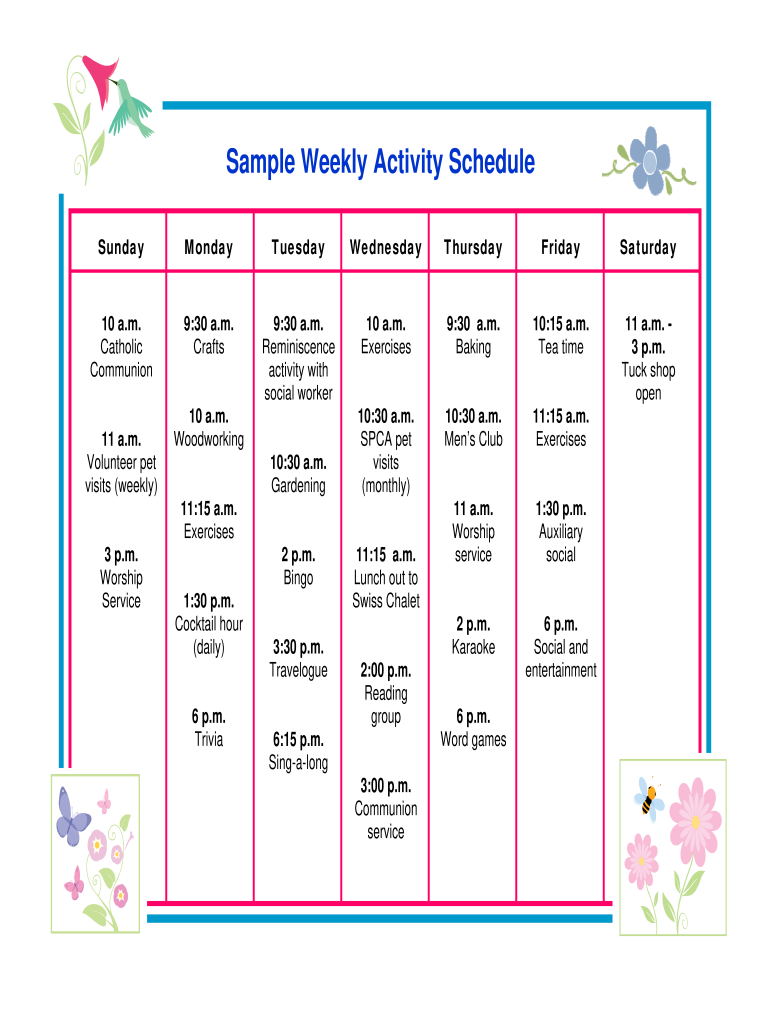 Sample Weekly Activity Schedule  Form