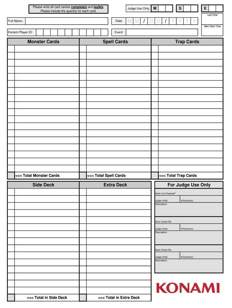 Yugioh Deck List PDF  Form