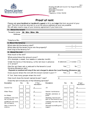 Proof of Rent  Form