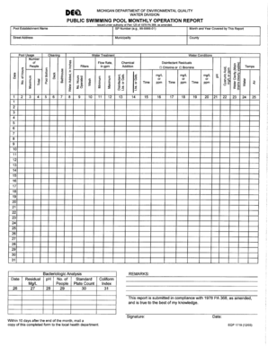 Public Swimming Pool Monthly Operation Report Department of  Form