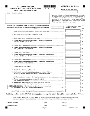 Annual Reconciliation City of Philadelphia Employee  Form