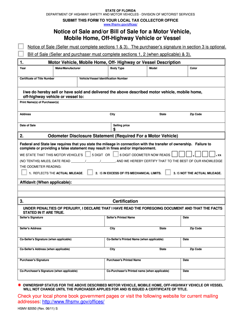 Bill of Sale Florida Template  Form