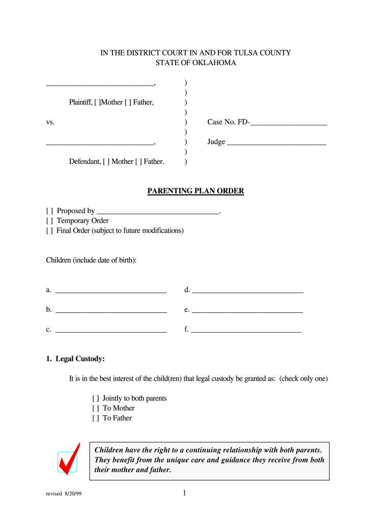  Joint Custody Plan Oklahoma Template 1999-2024