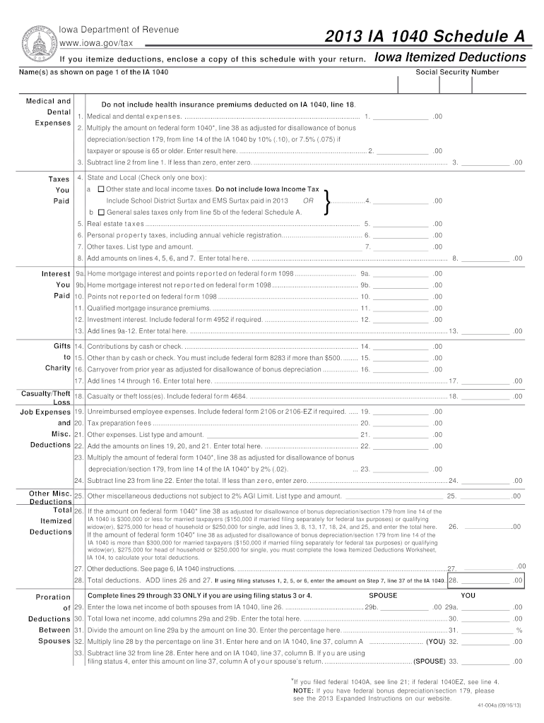  IA 1040 Schedules a and B 41 004  Iowa Department of Revenue  Iowa 2013