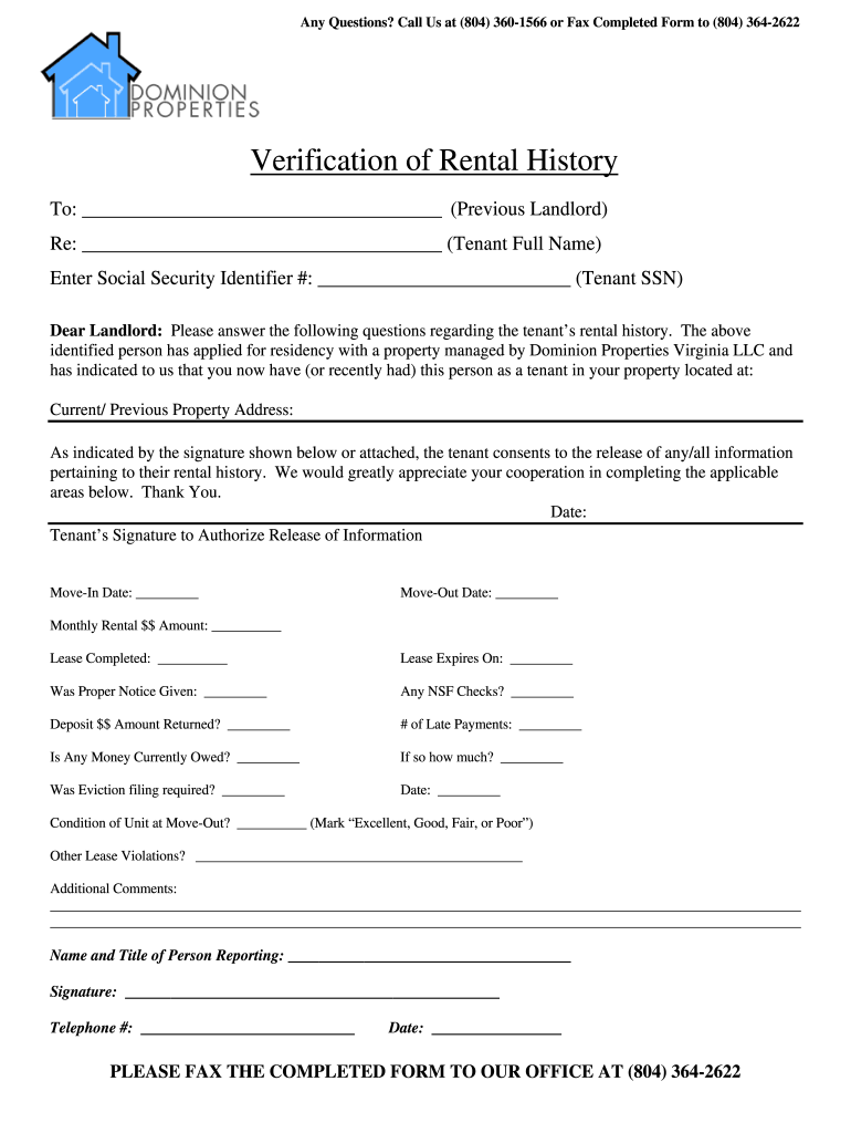 Rental Verification Form