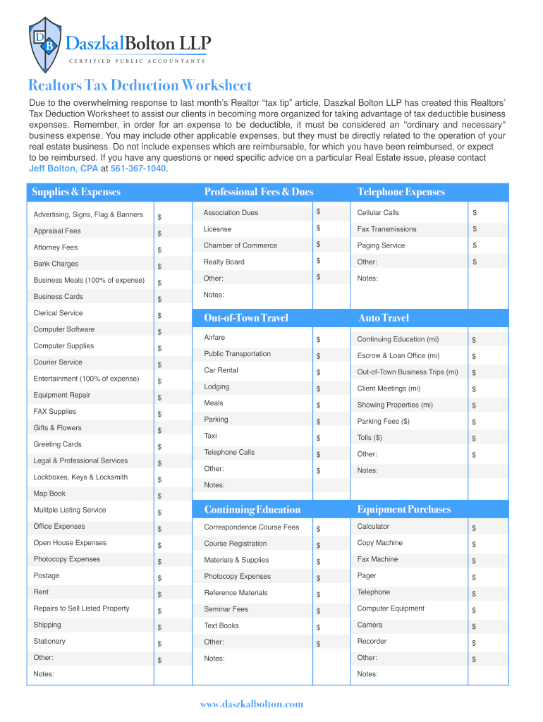 Realtor Tax Deductions Fill Out and Sign Printable PDF Template signNow