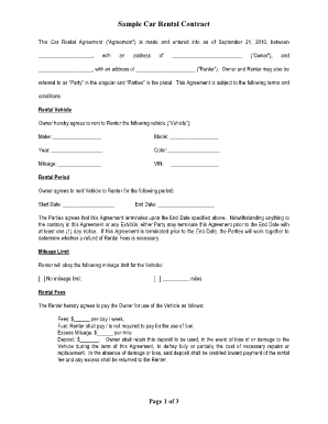 Car Rental Contract Vehicle  Form