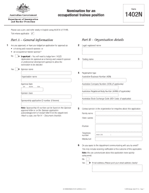 Form 1402N Nomination for an Occupational Trainee Position Immi Gov