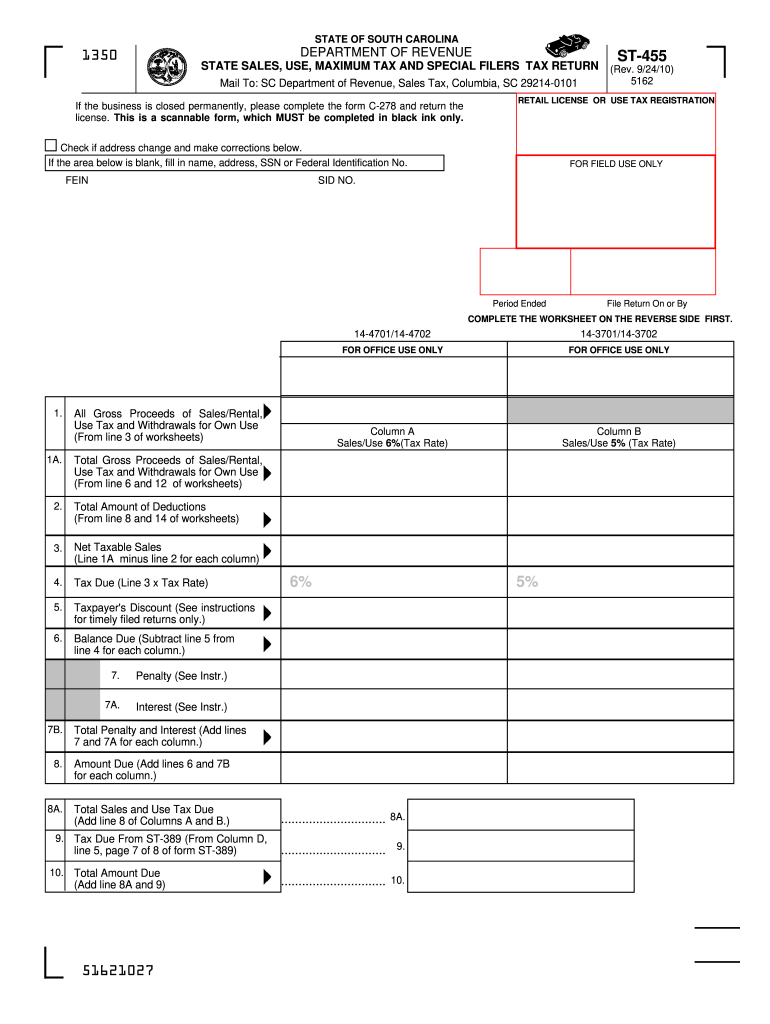  ST 455 6% 5%  the South Carolina Department of Revenue  Sctax 2010