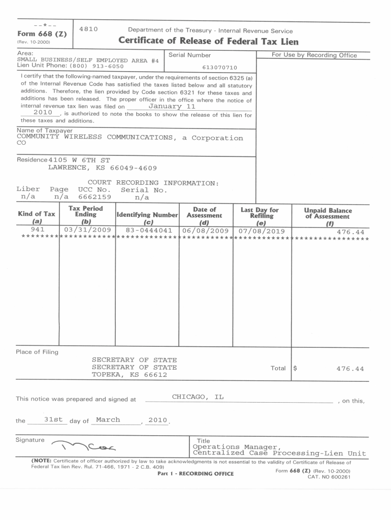  Irs Form 668 Z 2000-2024