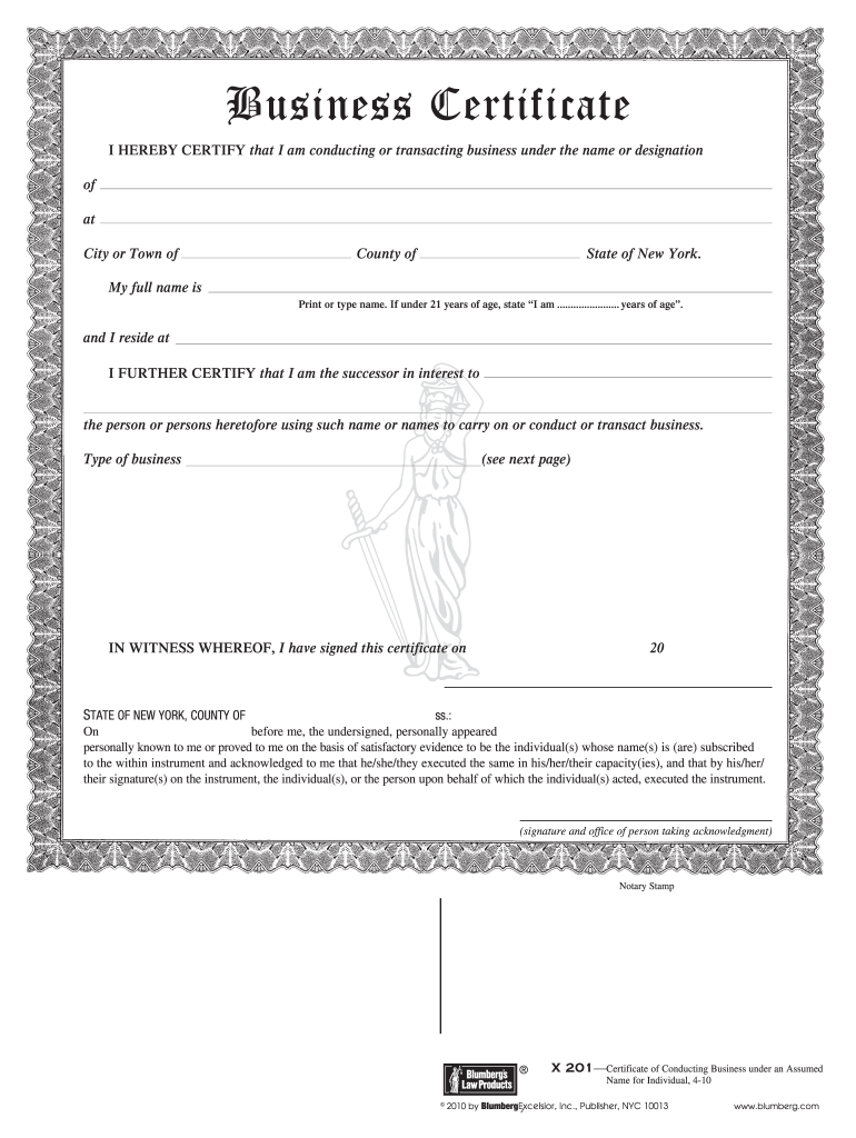 Business Certificate  Blumberg Legal Forms Online