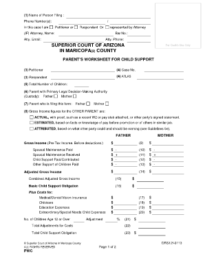 Child Support Worksheet Arizona  Form