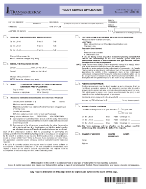 Policy Service Application Transamerica Life Canada  Form