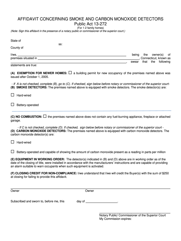 Affidavit Concerning Smoke and Carbon Monoxide Detectors  Form