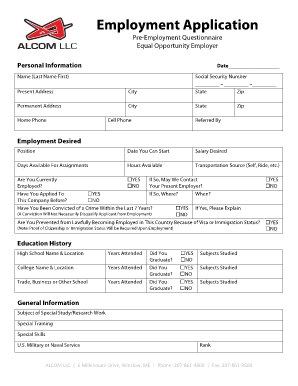 Employment Application ALCOM LLC  Form