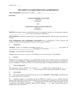 Between NAME of PROPERTY MANAGER Address Manager and NAME of SECURITY GUARD COMPANY Address Contractor WHEREAS, Manager Requires  Form