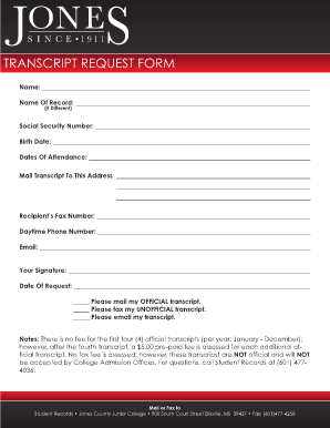 Jones College Transcript Request  Form