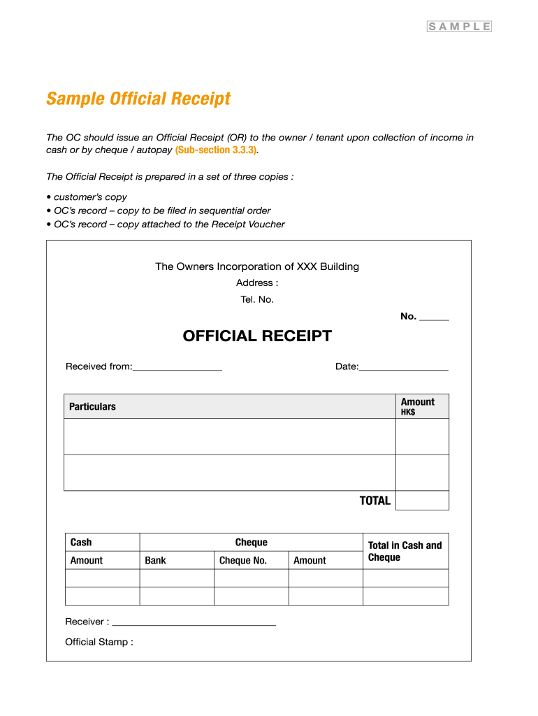 Official Receipt  Form