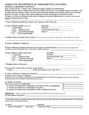 INSTRUCTIONS Please Complete This Form If the Business Has Sold ALL of Its Tangible Assets in Accordance with Dat State Md