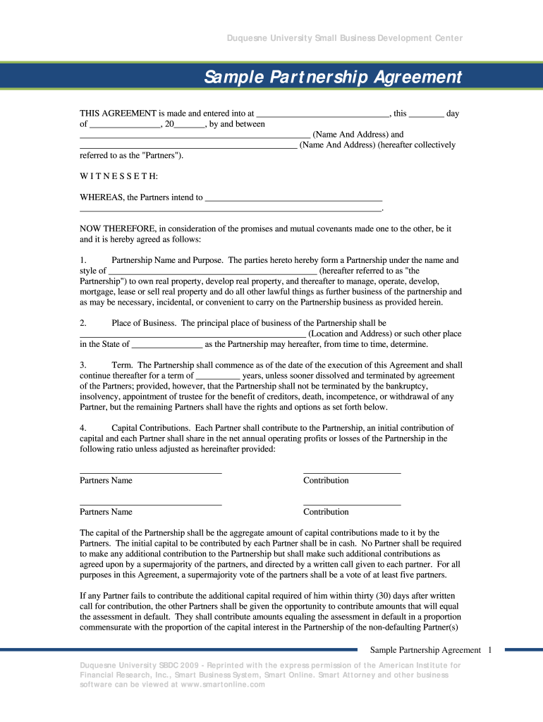 Small Business Partnership Agreement DOC  Form