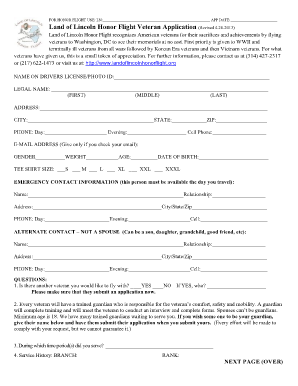 Land of Lincoln Honor Flight Veteran Application Revised 4 28  Form