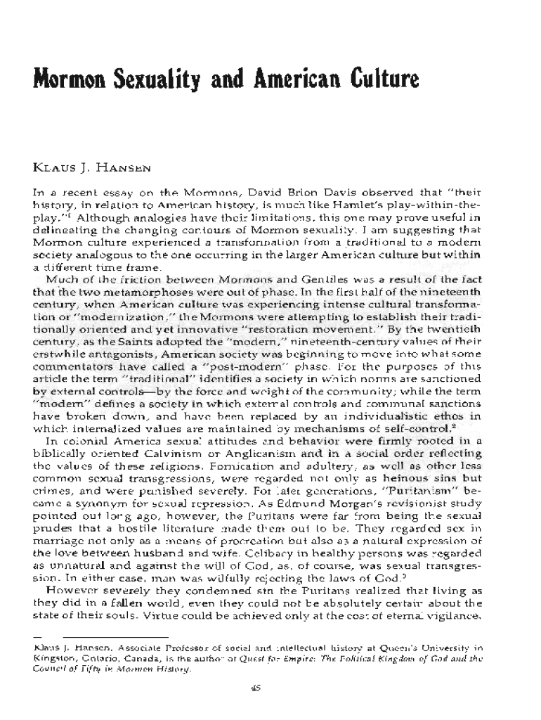 Historical Development of New Masturbation Attitudes in Mormon Culture Silence Secular Conformity Counterrevolution and Emerging