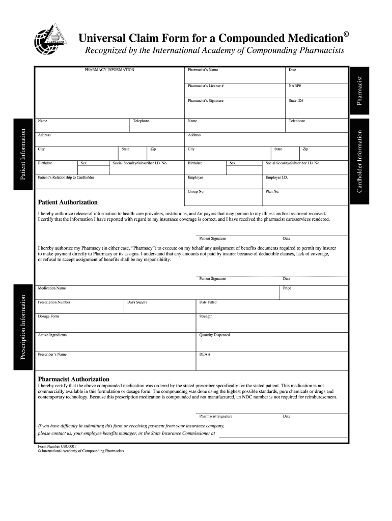 Universal Claim Form for Compounded Medication