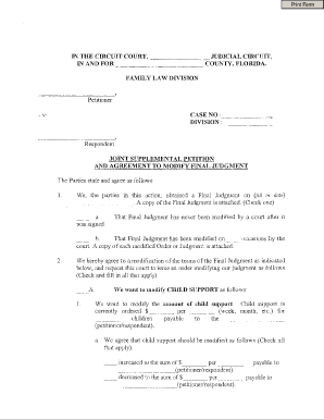 Joint Supplemental Petition and Agreement to Modify Final Judgment  Form