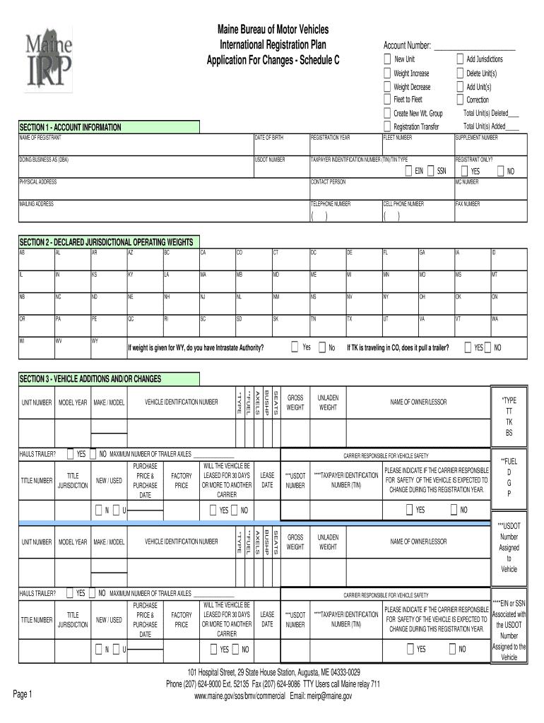 IRP Application for Changes Schedule C Maine Gov Maine  Form