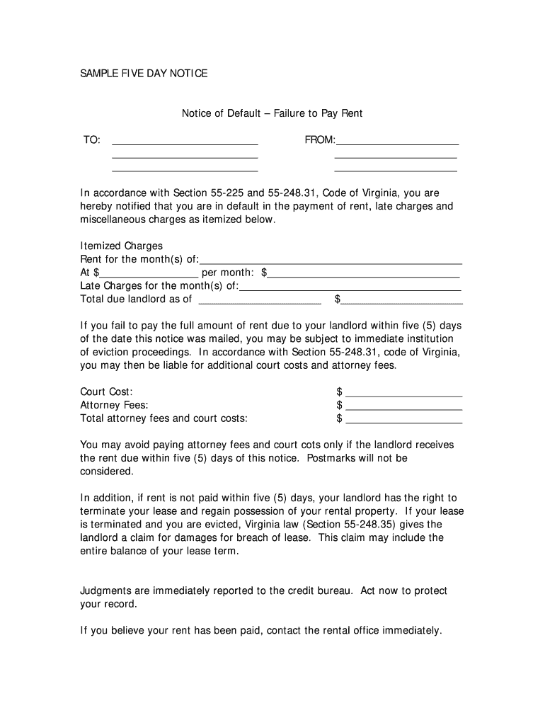 Printable 5 Day Notice  Form
