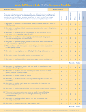 Adult ADHD Self Report Scale ASRS Symptom Checklist  Form