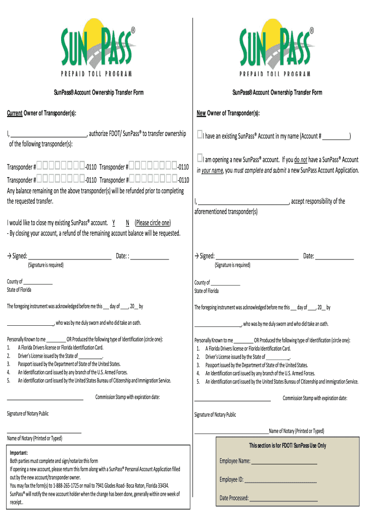 Transfer Sunpass Transponder  Form