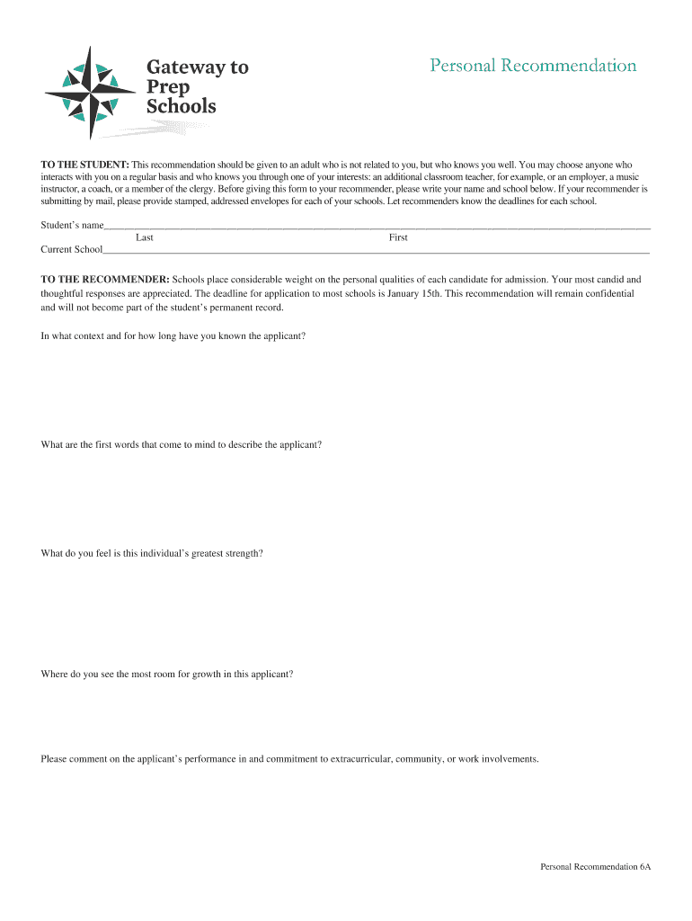 Personal Recommendation  Form