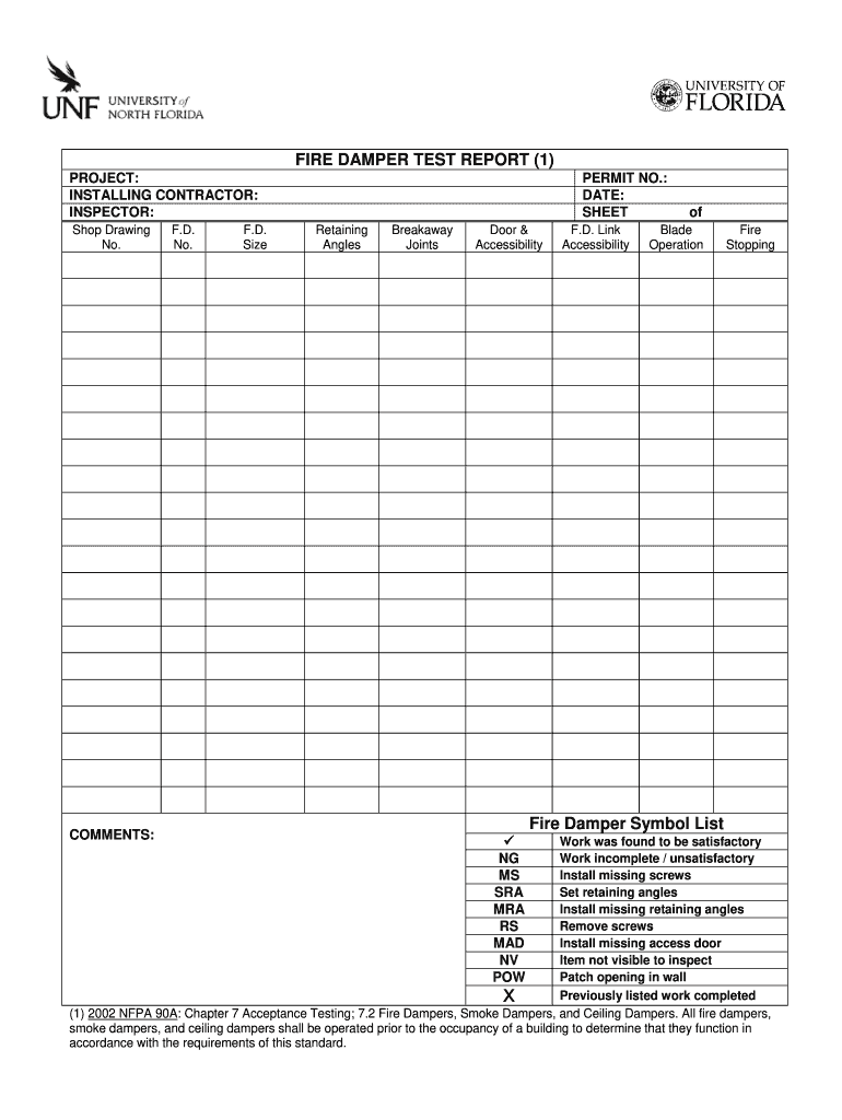 Fire Damper Inspection Checklist  Form