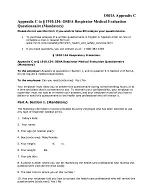 3m Respirator Medical Evaluation  Form