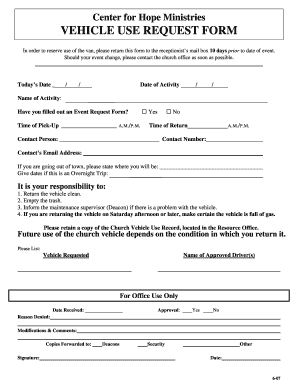 Request Form for Vehicle Use