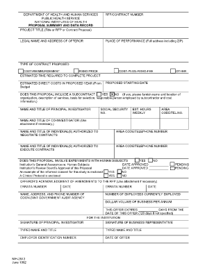 PROPOSAL SUMMARY and DATA RECORD Oamp Od Nih  Form