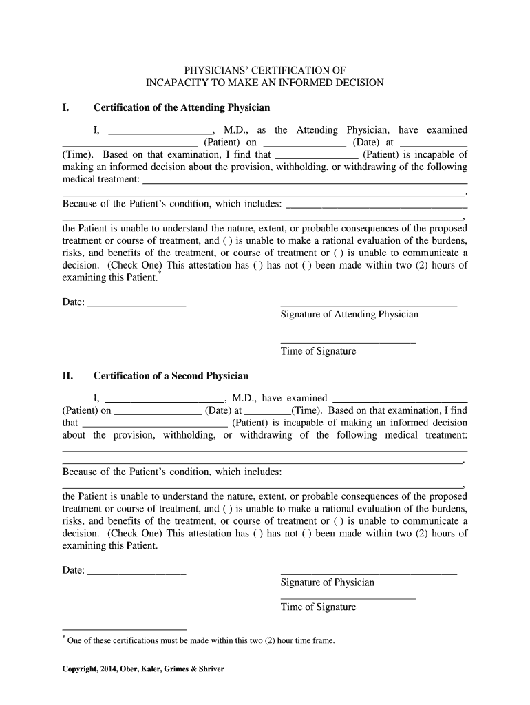 Letter of Incapacitation  Form