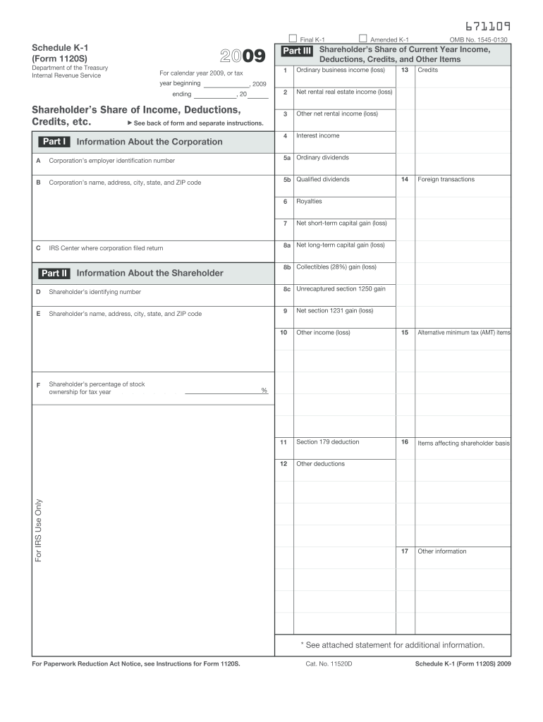  1120 S Form 2009