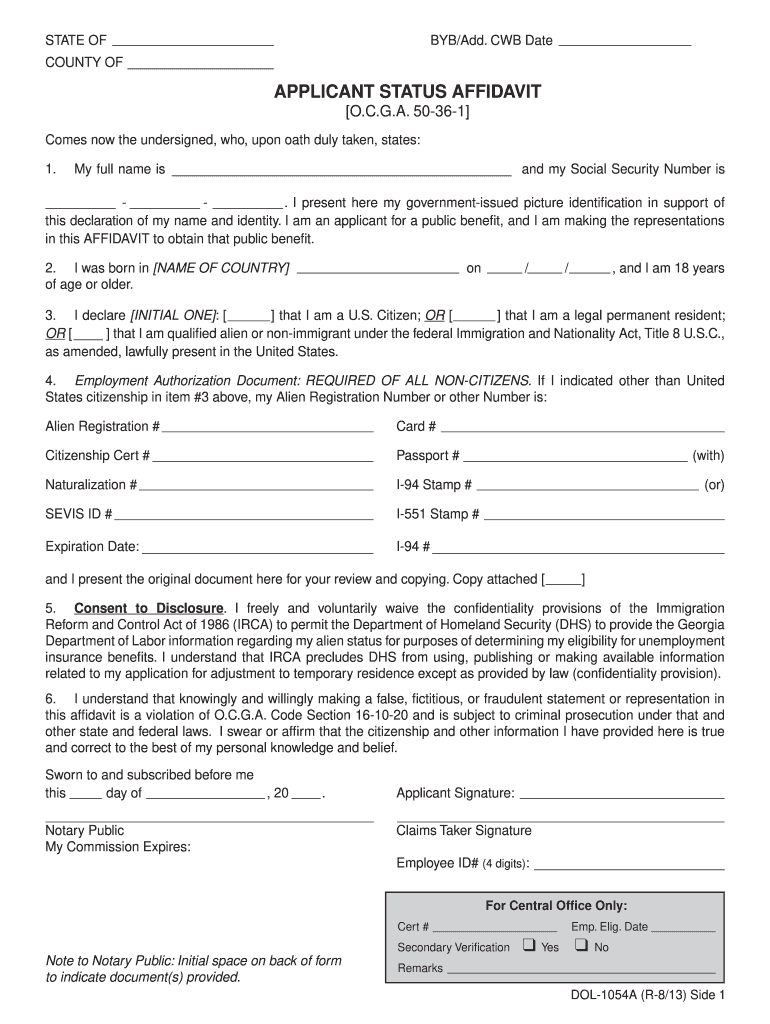  Ga Department of Labor Affividate Form 2013