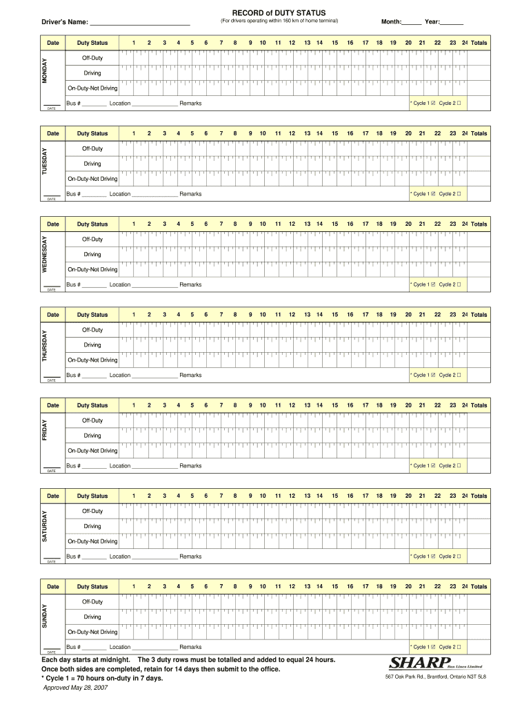  Duty Status Record 2007-2024