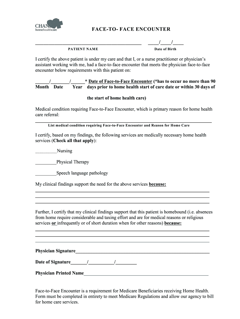 Face to Face Page for Home Heath Care  Form